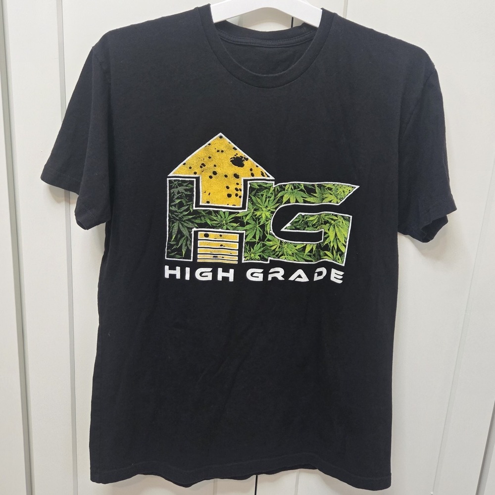HG High Grade Cannabis Leaf Graphic T Shirt Black Streetwear Marijuana Tee Men's